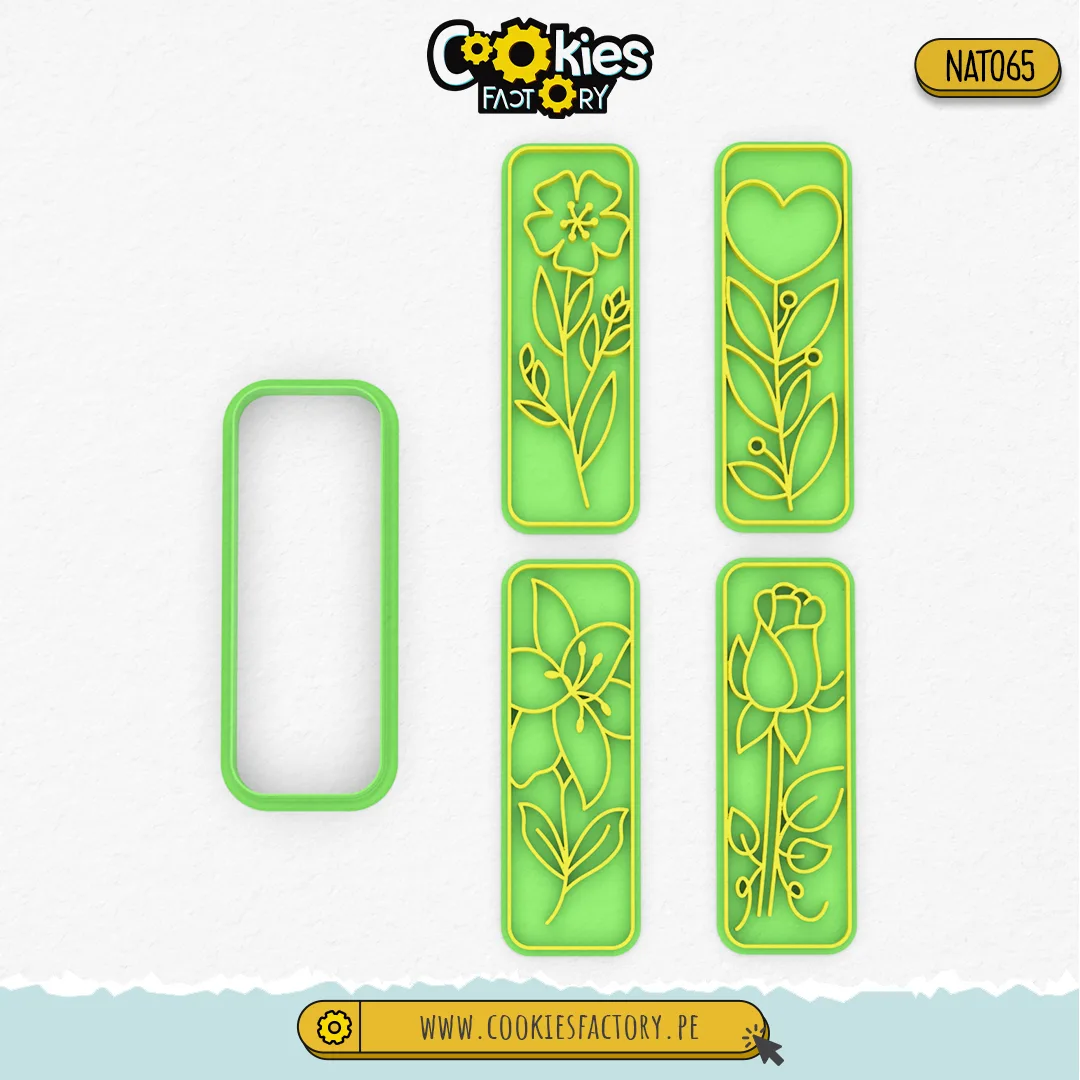 Set Stamps Rectángulares de Flores x4